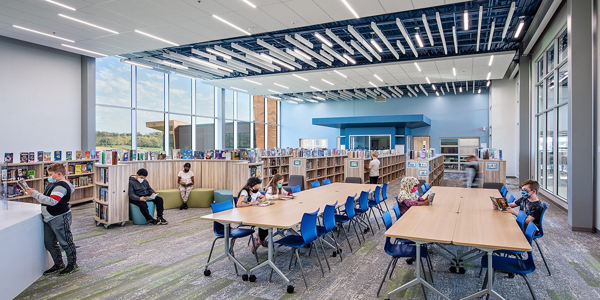 Library with Students at Overland Elementary School