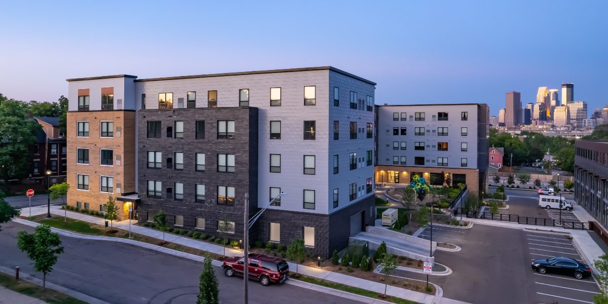 Exterior of multistory apartment building