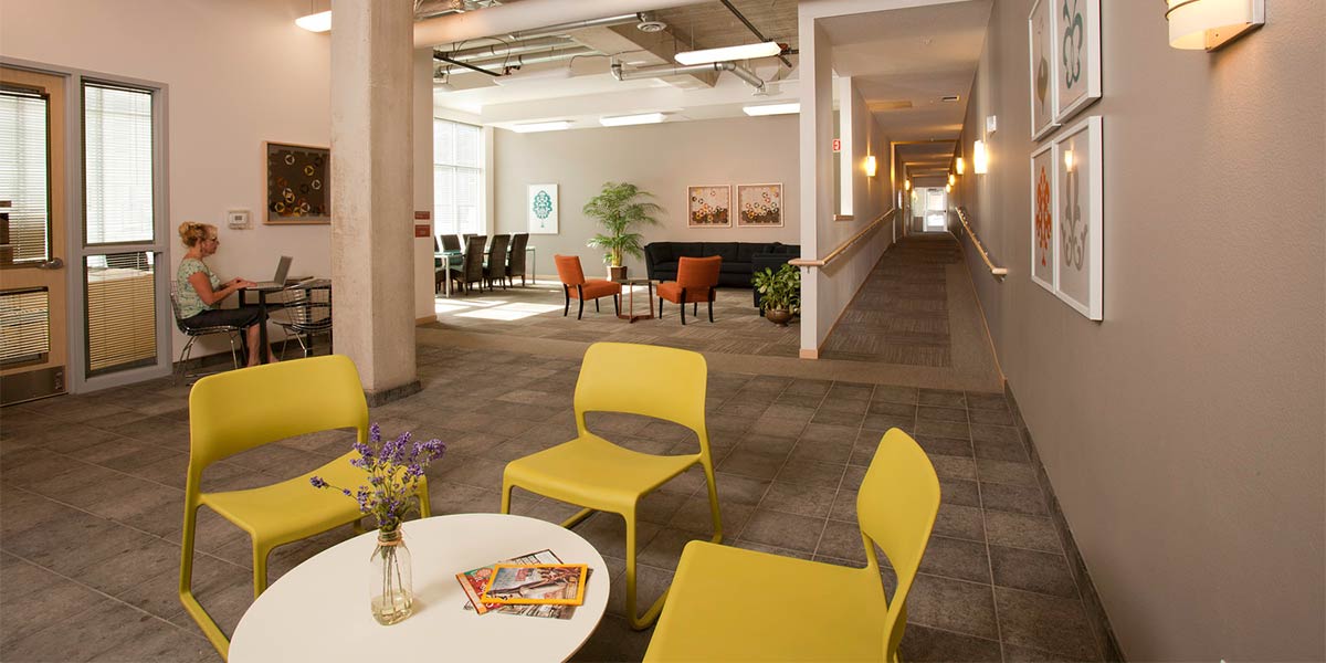 Community room with tables and chairs
