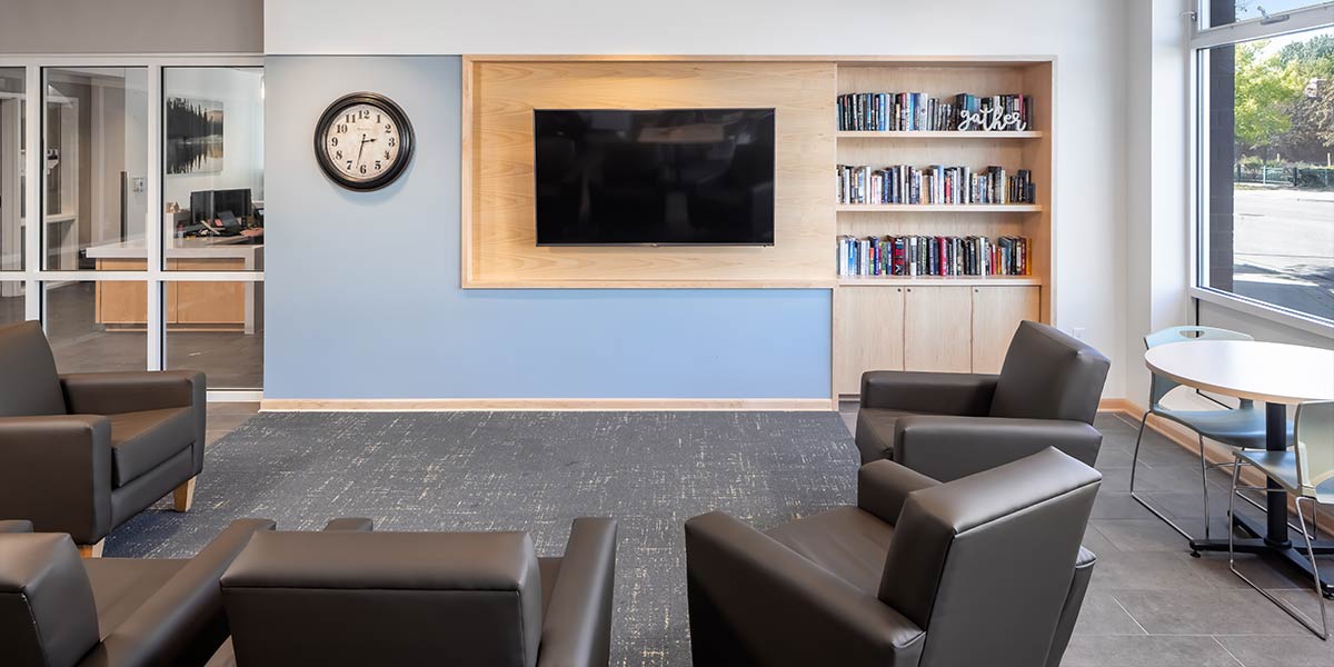 Community room with chairs and TV
