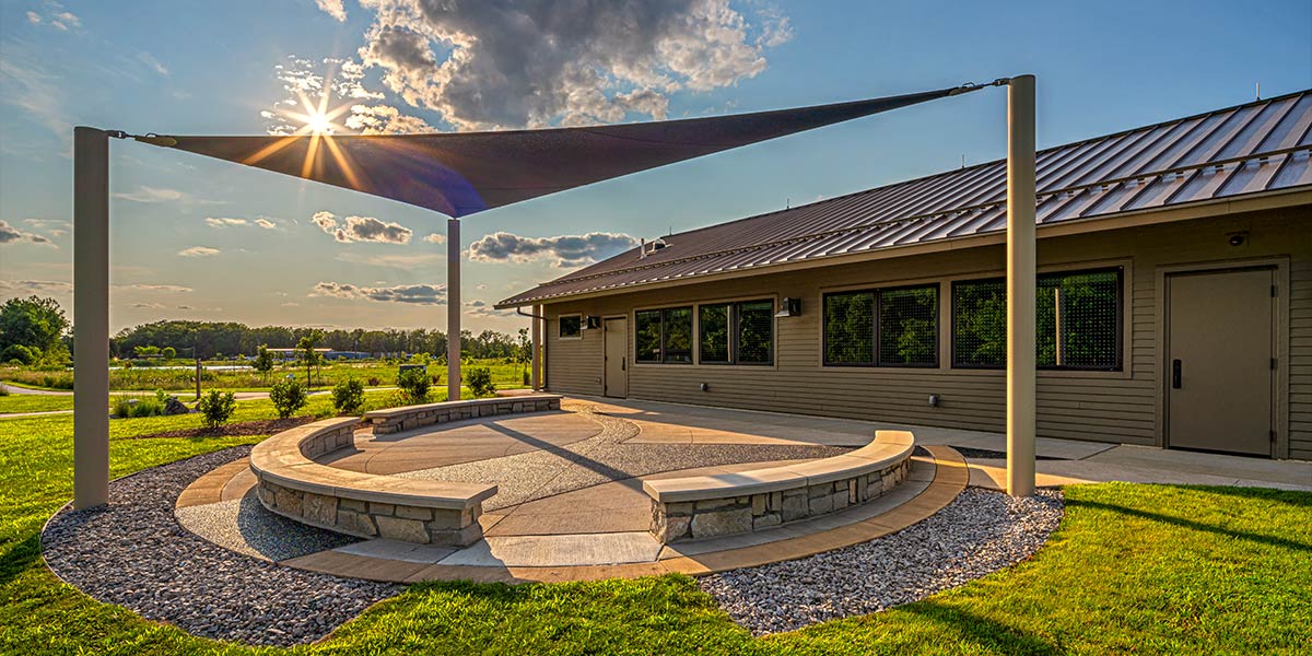 outdoor patio area with canopy