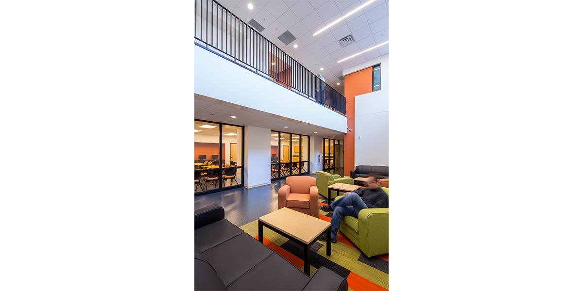 Lounge area with seating and people