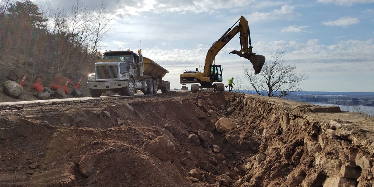 Retaining wall under construction.