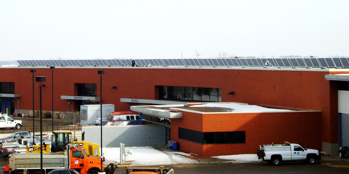 building with solar panels on roof