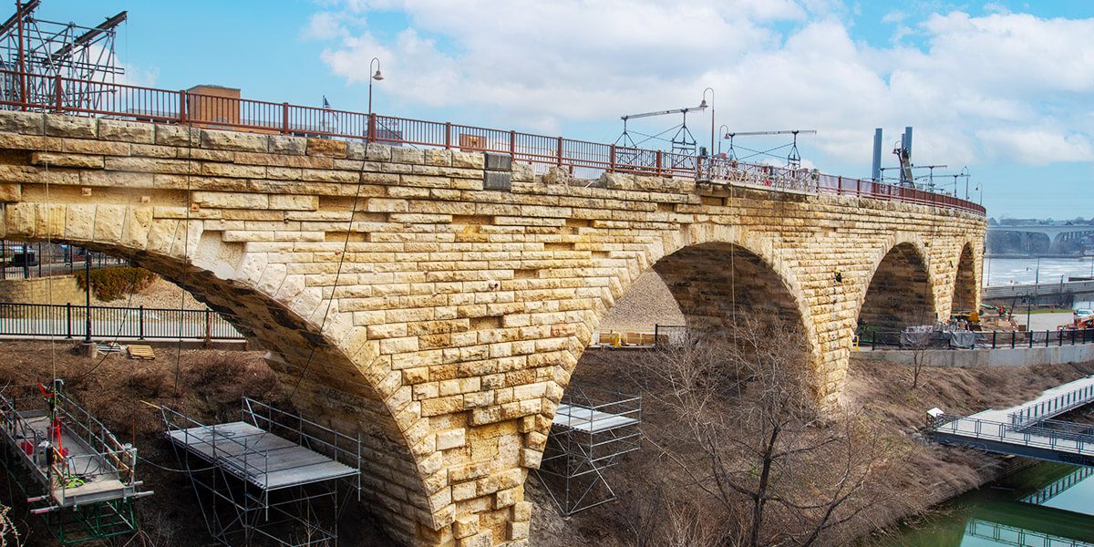 Construction on stone bridge