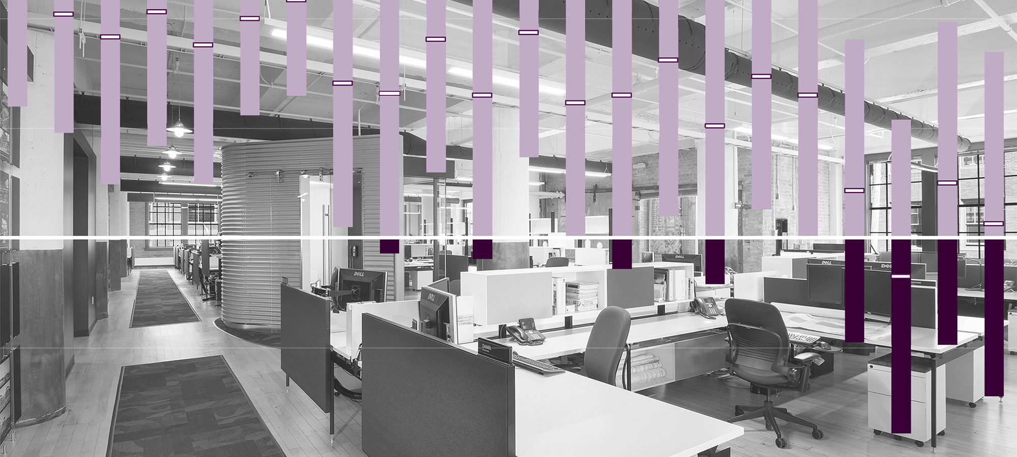 open office environment with bar graph over the top