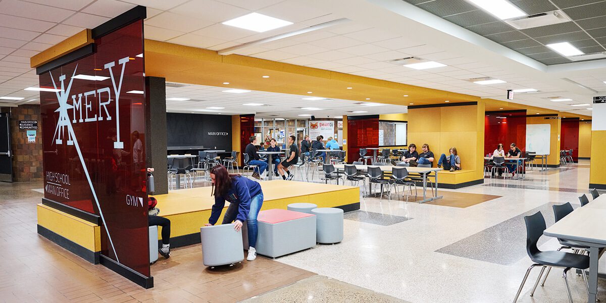 Students moving about commons area