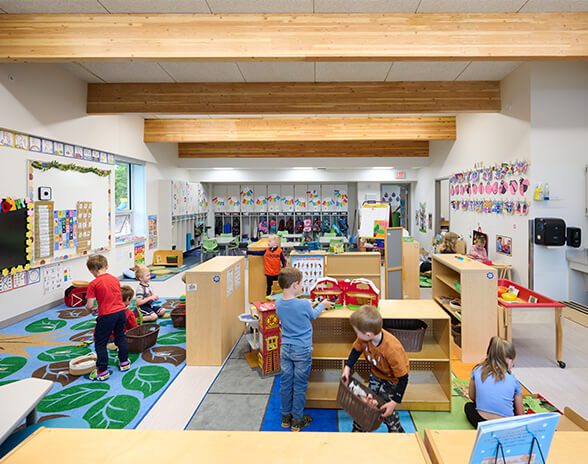 Children playing in classroom
