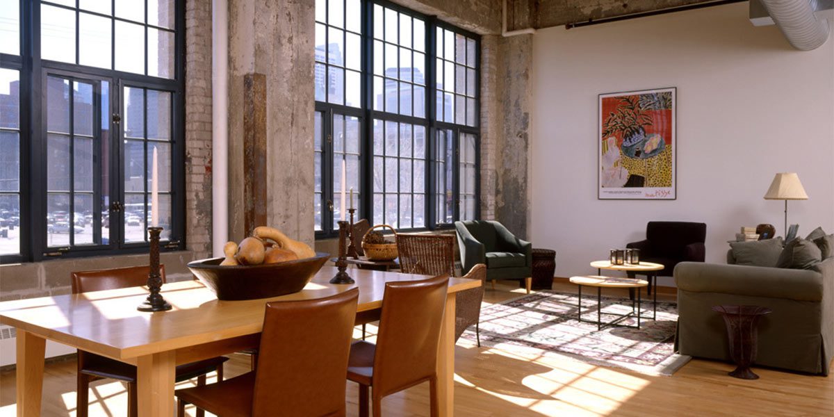 Loft dining and living room space