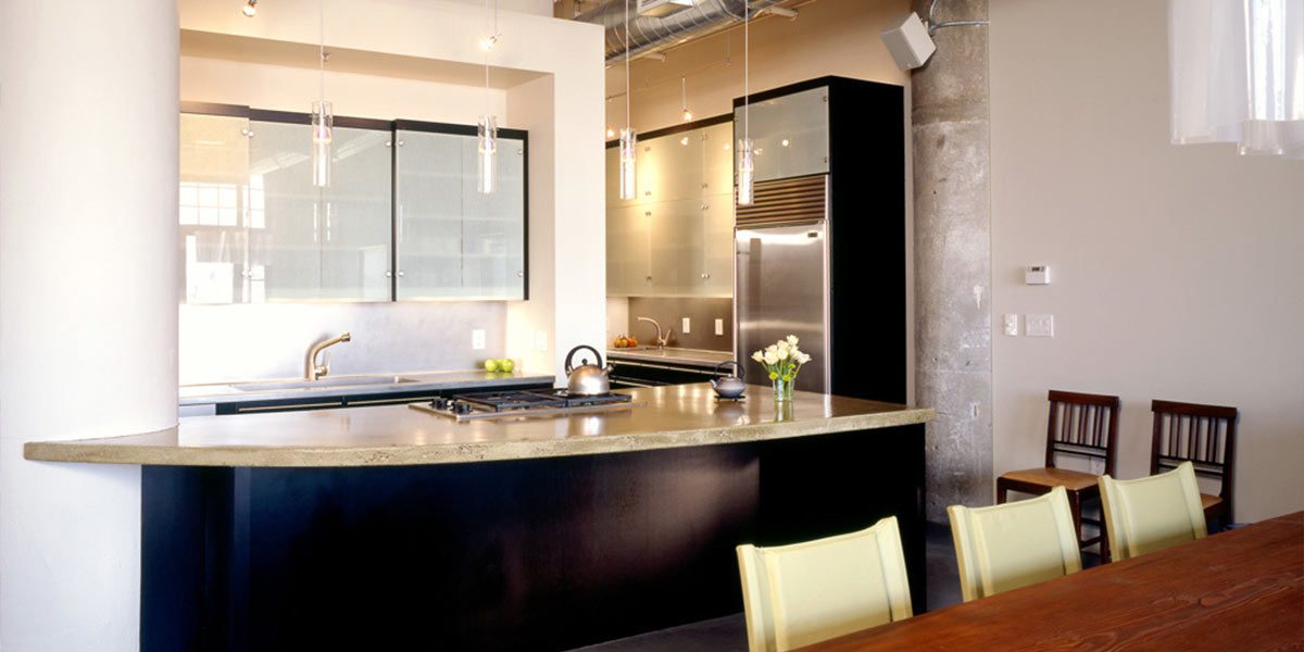 Dining space and kitchen with counter