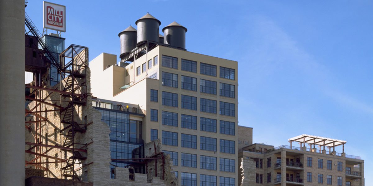 Skyline with Mill City Museum sign