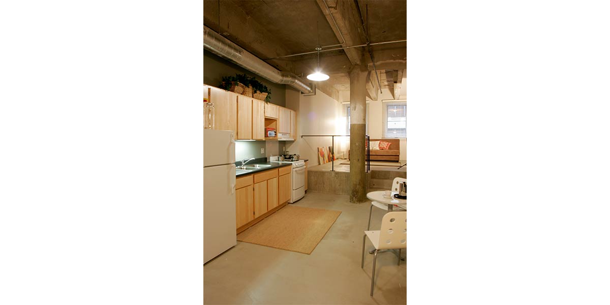 Kitchen and raised landing