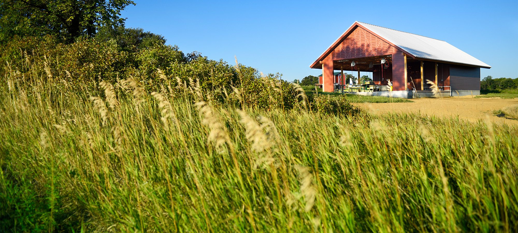 Field with covered building