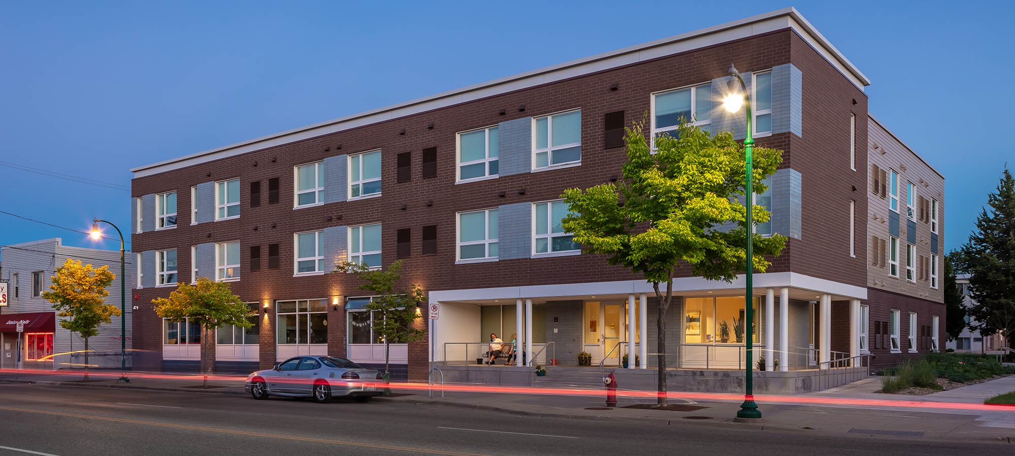 Apartment building exterior street view