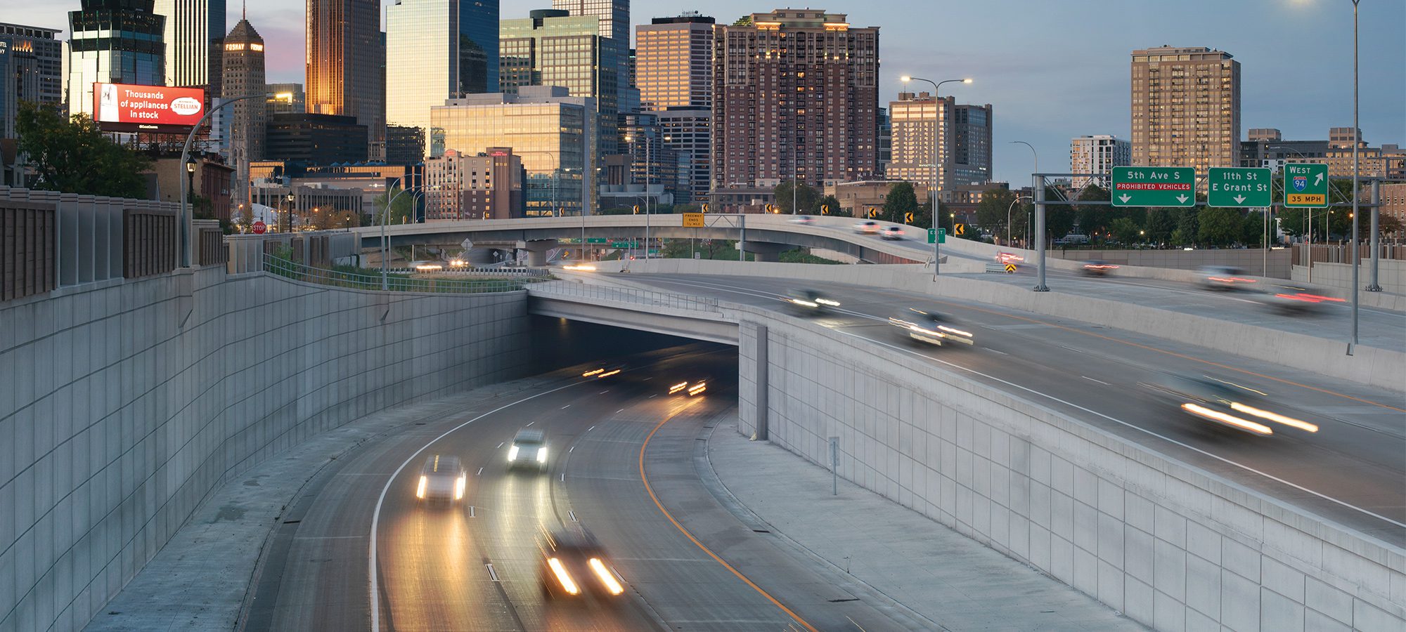 Freeway overpass in a metropolitan area