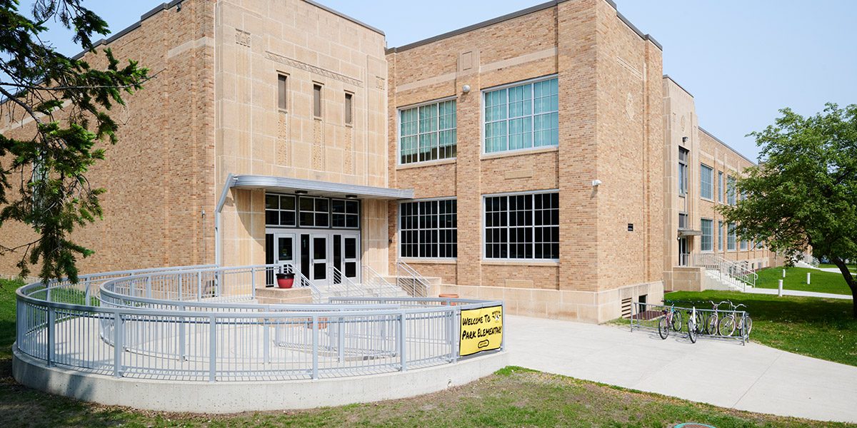 Outdoor ramp to school entrance