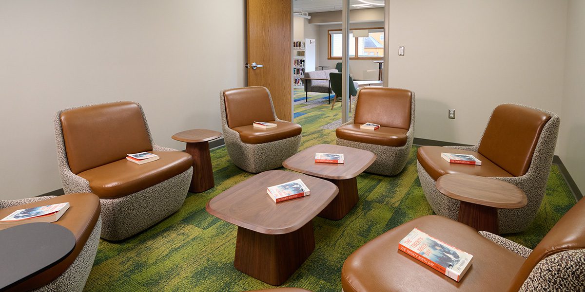 chairs and books in a study room