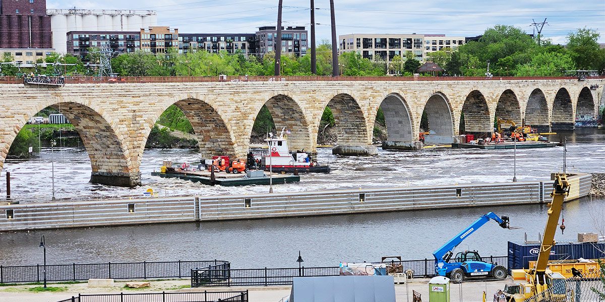 Construction on stone bridge